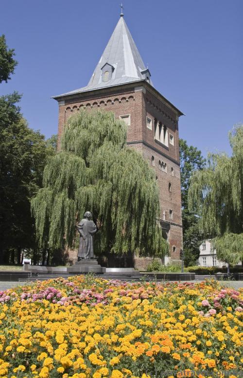 Колокольня костела Св. Варфоломея и памятник Юрию Дрогобычу