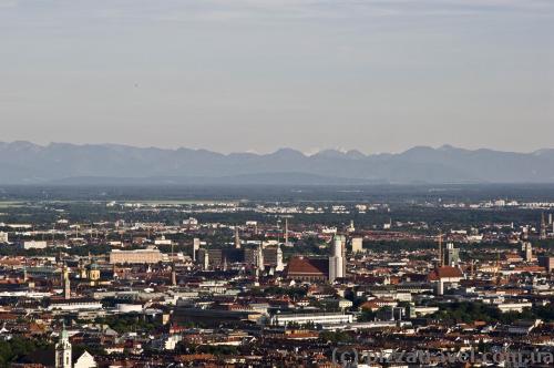 The Alps are visible in clear weather.