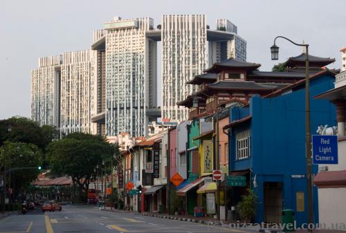 View of colonial houses and Pinnacle@Duxton